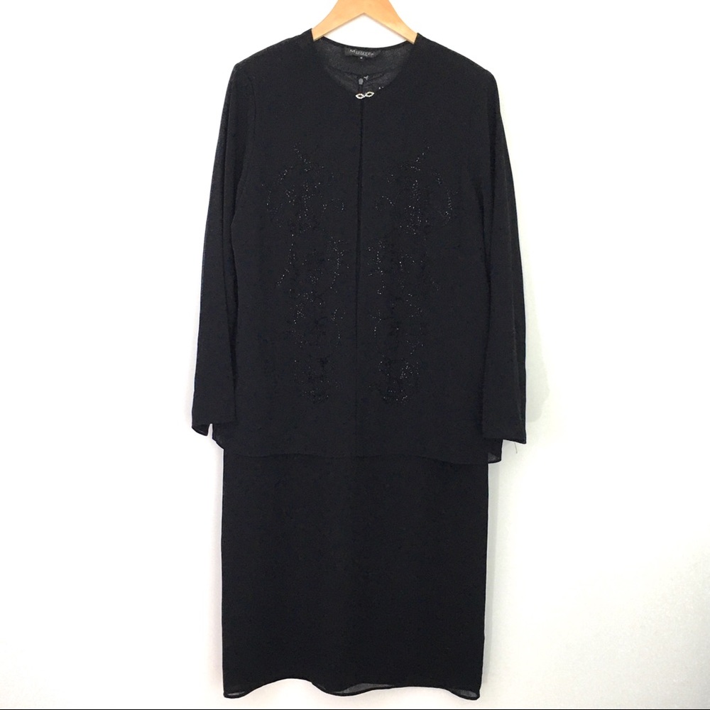 Montee Sleeveless Sheath Dress With Sheer Beaded Jacket